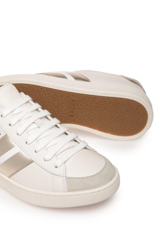 BALLY Usnjene superge s kovinsko svetlečimi vstavki Bela - White/Gold 5