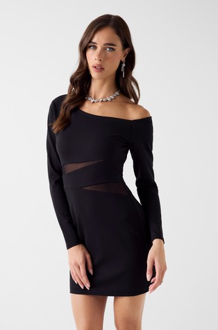 Mini off shoulder dress with sheer inserts