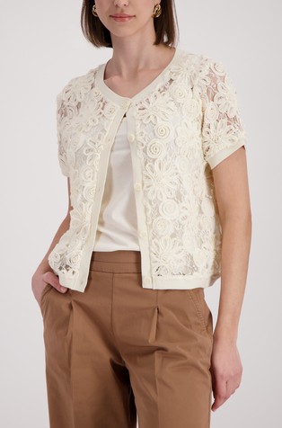 Short-sleeved cardigan with floral decorations