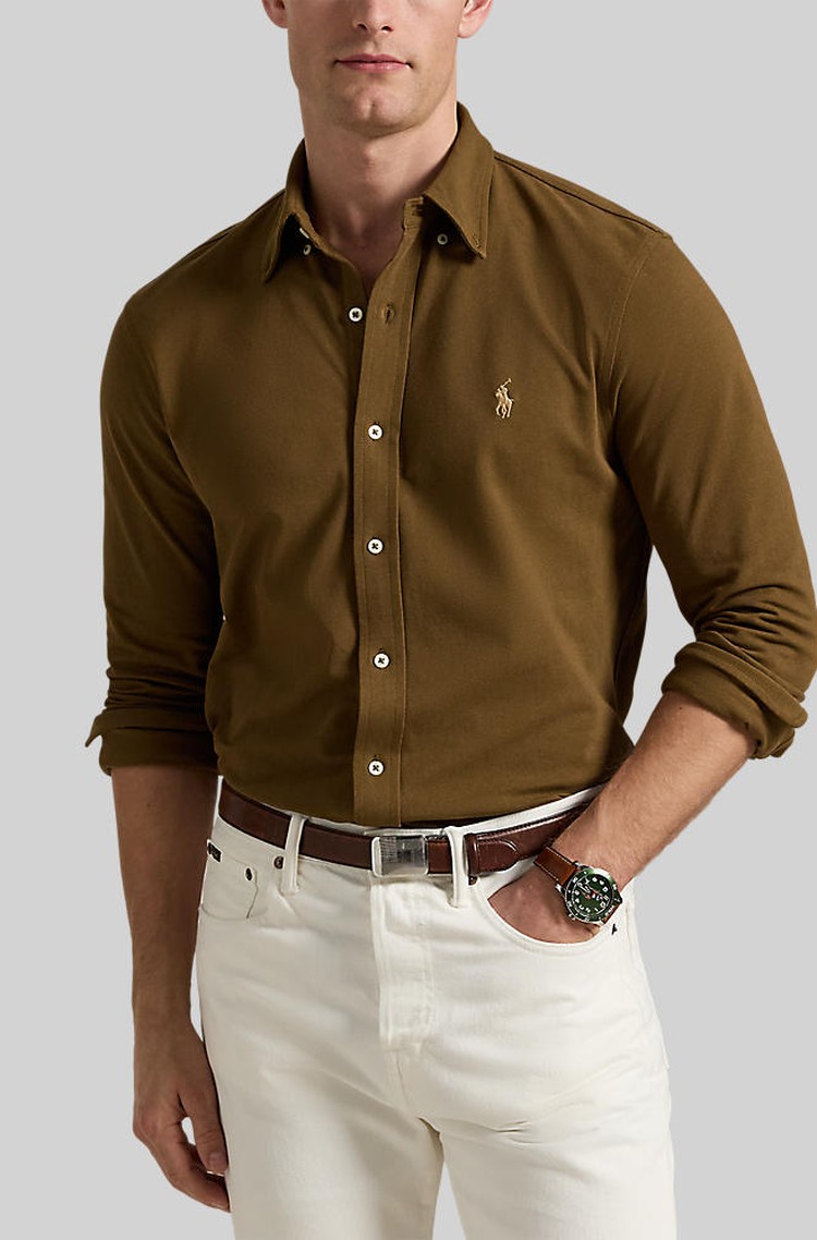 RALPH LAUREN Featherweight Mesh Shirt Nature Brown 