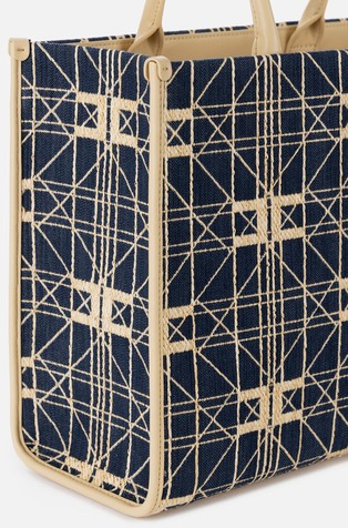 ELISABETTA FRANCHI Večja shopper torba iz žakarske tkanine Modra - Dark Blue/Beige 4