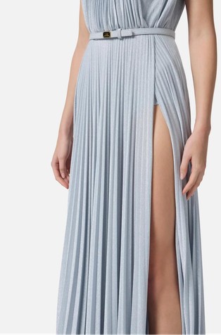 ELISABETTA FRANCHI Red Carpet dress in lurex jersey with belt Sky Blue 4