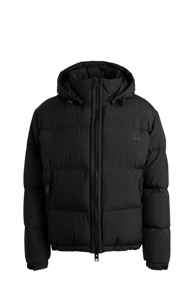 HUGO BOSS Vodoodbojna prešita puhovka s kapuco Črna - Black 