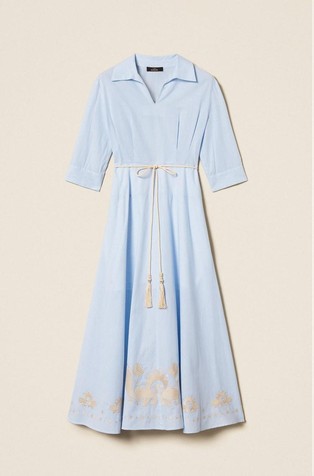 Midi striped shirt dress with embroidery