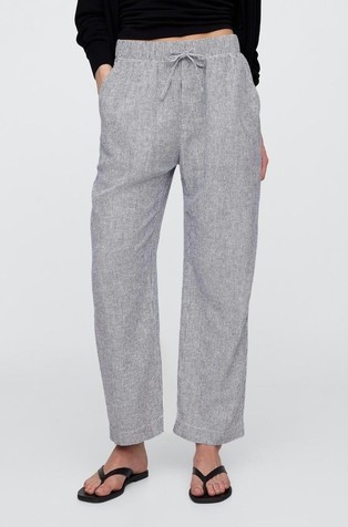 GAP Mid Rise Linen-Blend Stripe Easy Pants White Navy Stripe 3