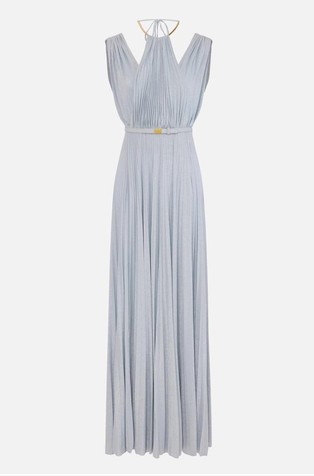 ELISABETTA FRANCHI Red Carpet dress in lurex jersey with belt Sky Blue 5
