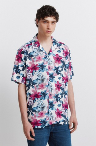 Printed viscose short sleeve shirt