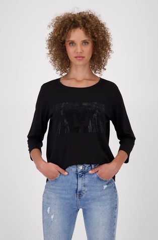 Majica iz bombažne mešanice z okrasnimi kamenčki