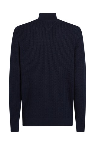 TOMMY HILFIGER Pletena jopa z vzorcem ribje kosti Modra - Dark Blue 6