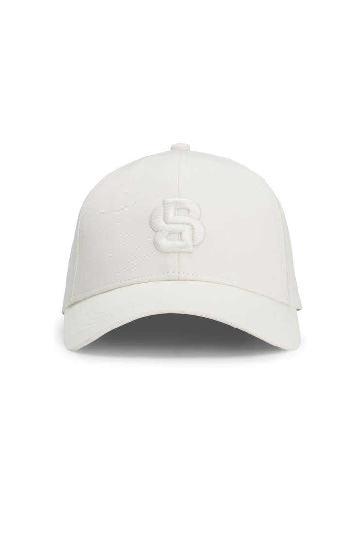 HUGO BOSS Cotton-twill cap with Double B monogram Open White 
