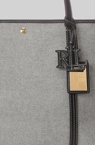 RALPH LAUREN Emerie večja platnena torba z usnjenimi obrobami Siva - Gray 5