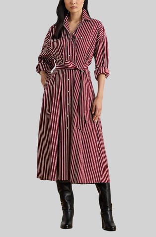 Črtasta bombažna srajčna obleka