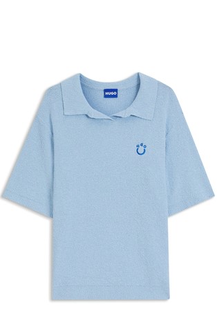 Oversized fit pletena polo majica s kratkimi rokavi iz bombažne mešanice