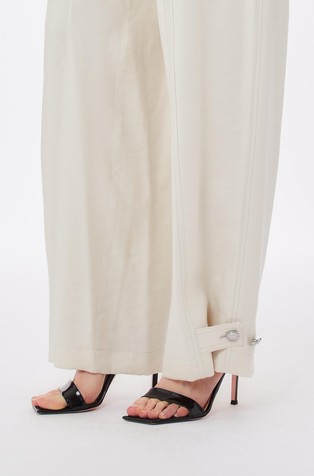 LIU JO Relaxed fit shiny viscose-blend trousers Naturale 3