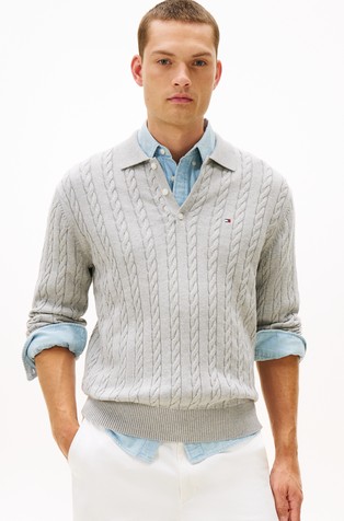 Cable Knit Cotton Polo Jumper