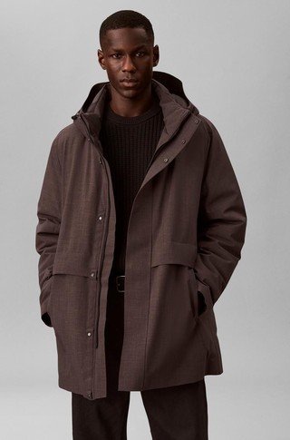 Heathered Puffer Jacket With Hood and Detachable Bib