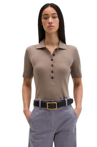 Ribbed short-sleeved polo shirt in cotton-blend