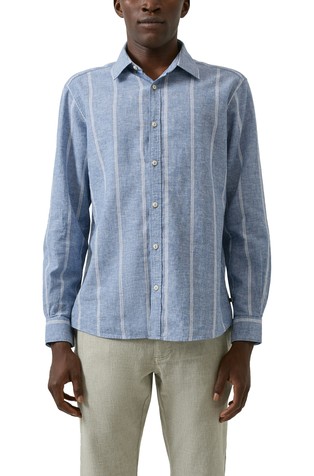 Regular fit linen blend shirt with stripes