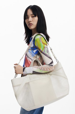 DESIGUAL Large mesh shopper bag White 6