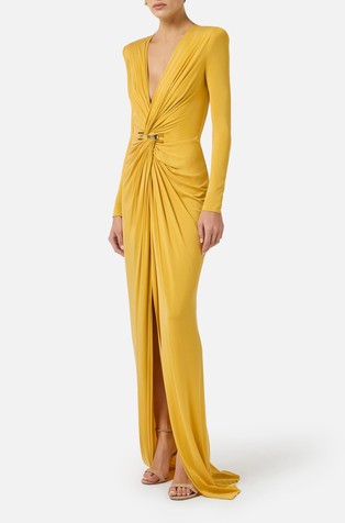 Dolga obleka iz jersey tkanine z logo detajlom