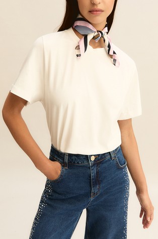Cotton T-shirt with satin foulard