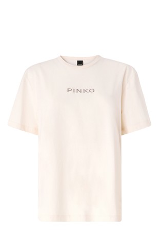 Cotton T-shirt with rhinestoned print on back