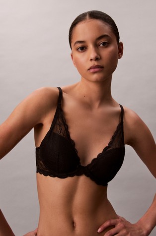 Lightly Lined Plunge Bra - CK Black Floral Lace