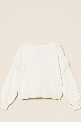 Loose fit knit jumper with feather details