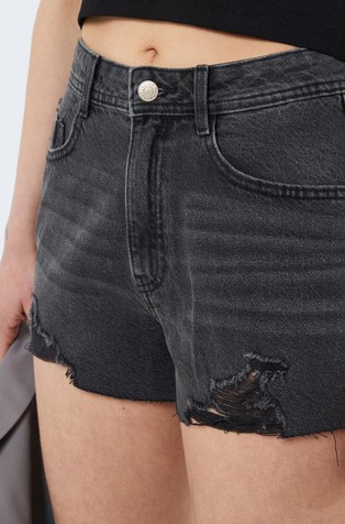 NOISY MAY NMDREW high waisted denim shorts with distressed details Black 3