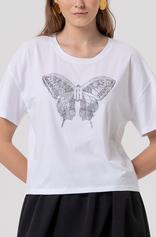 T-shirt over fit made in jersey with rhinestoned applique