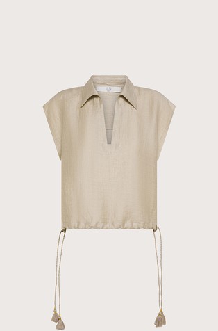 Bluza s kratkimi rokavi iz lanene mešanice