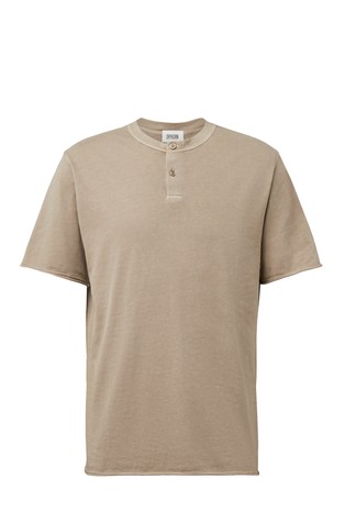 Regular fit bombažna majica s henley ovratnikom