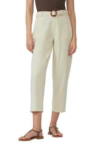 Cropped linen-blend chino with belt