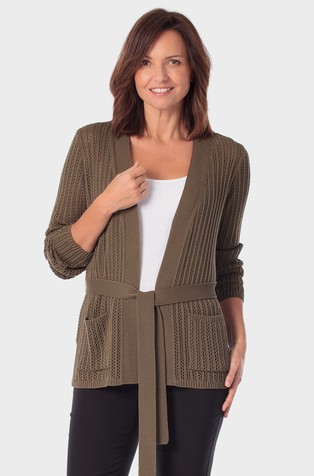 Viscose-blend perforated knit cardigan