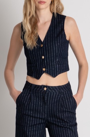 Gilet slim fit made in denim with lurex stripes
