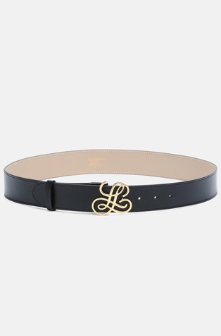 Leather belt with monogram buckle