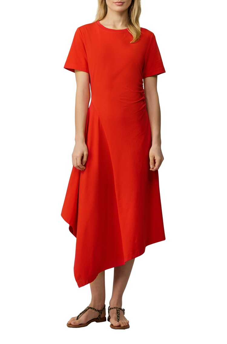S.OLIVER Midi dress with gathers and an asymmetric skirt Red 