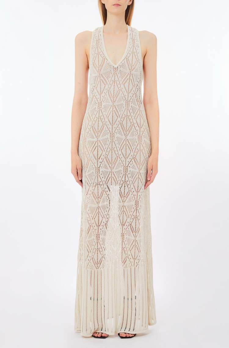 LIU JO Long crochet cotton-blend knit dress Naturale 