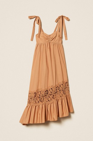 Poplin midi dress with macramé