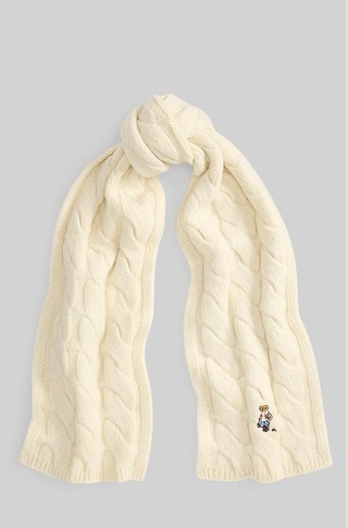 Polo Bear Cable-Knit Wool Scarf