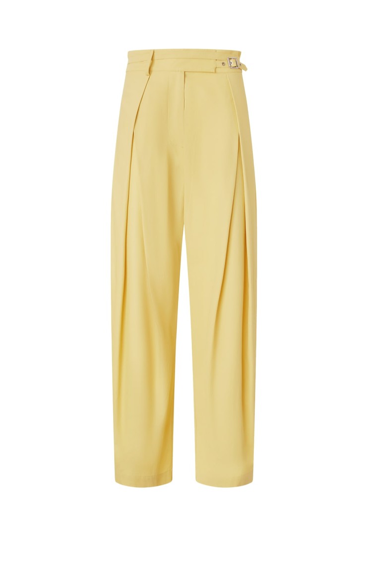 PINKO Relaxed fit bombažne hlače z gubami Rumena - Yellow 