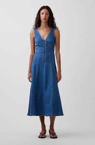 Ženska midi denim obleka z zadrgo