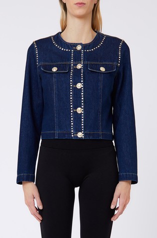 Cropped denim jacket with rhinestones