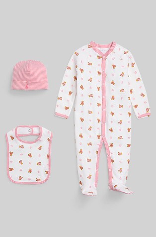 Polo Bear 3-delni darilni set: pajac, kapa in slinček
