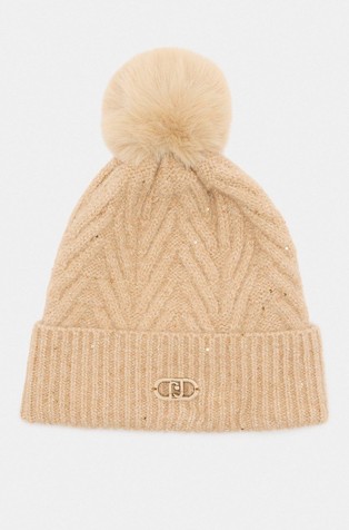 Knit cap with pom-pom and sequins