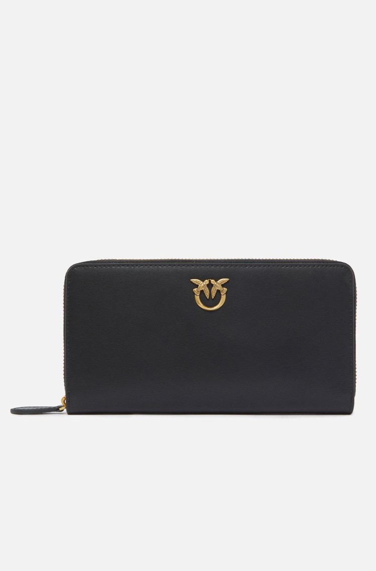 PINKO Usnjena denarnica z zadrgo Črna - Black 
