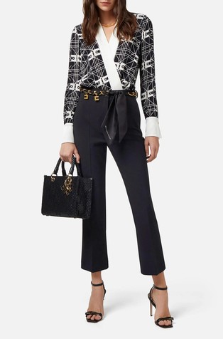 ELISABETTA FRANCHI Crossover bodysuit-style blouse in printed viscose georgette fabric Black / Butter 3