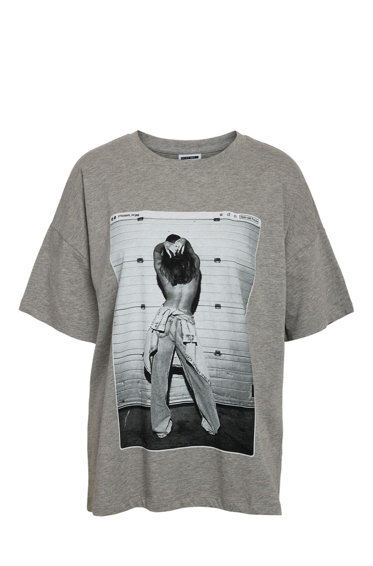 NOISY MAY NMIDA relaxed fit T-shirt with print Light Grey Melange 