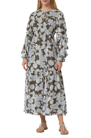 Dolga obleka z vzorcem in naborki