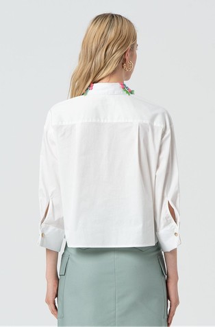 FRACOMINA Shirt cropped with colorfull stones White 2